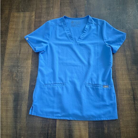Figs Casma Ceil Blue Three-Pocket Scrub Top Size Small - Picture 2 of 6